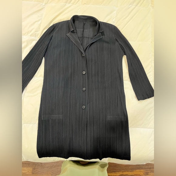 Issey Miyake Please Pleats Coat Blazer sz 5 Black